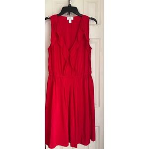LOFT‎ Ann Taylor Red Silk Ruffle V Neck Sleeveless Dress - Women's Size 10